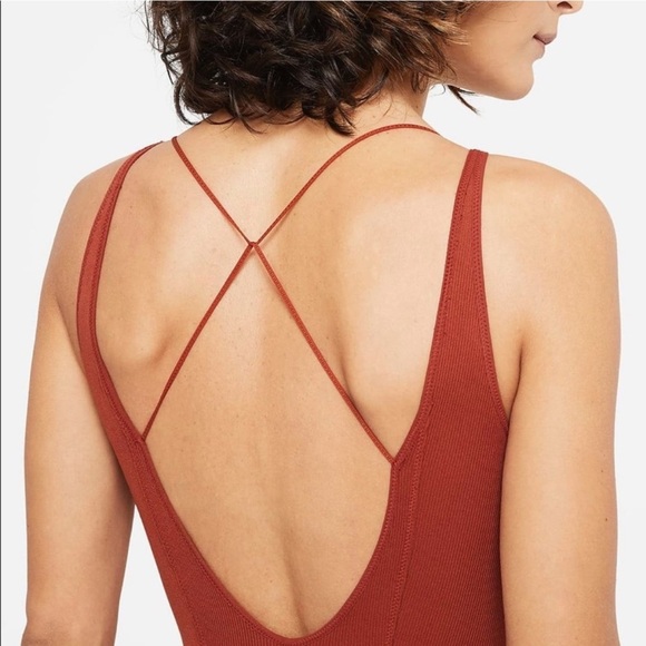 Nike Yoga Lux Jumpsuit Jumper Layered 7/8 Training Size XS rust orange red - Picture 2 of 13